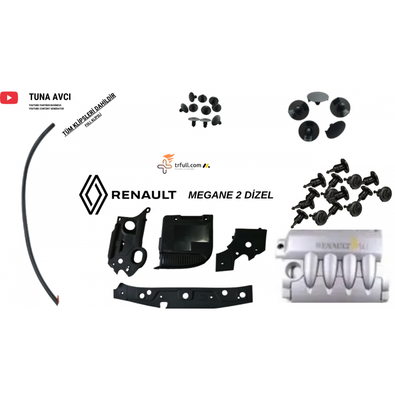Renault Megane 2 Benzinli Uyumlu Orjinal ve Nitril Üretim Ön Motor Giydirme Parçaları - Klipsli  (HB&SEDAN) 2002 - 2010